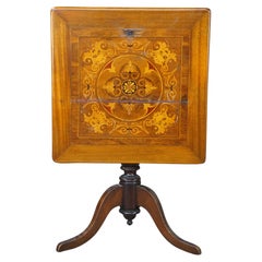 Antique Victorian Mahogany Tilt Top Table Marquetry Inlay Green Man Tripod Stand