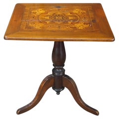 Antique Victorian Mahogany Tilt Top Table Marquetry Inlay Green Man Tripod Stand