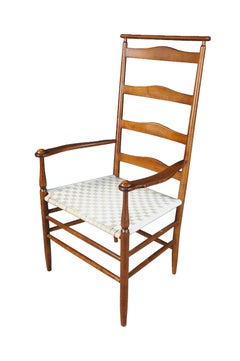 Antique Shaker Style Maple Ladderback Elder's High Back Arm Chair Woven Seat