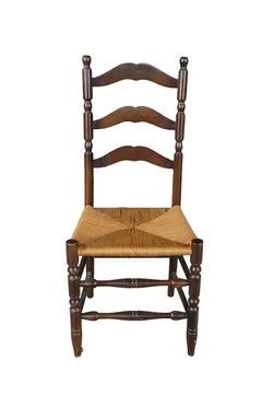 4 French Country Shaker Style Oak Ladderback Dining Chairs Rush Seat Farmhouse