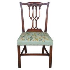 Antique Victorian Gothic Chippendale Style Carved Mahogany Chair Animal Print