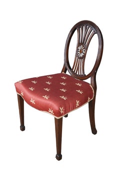 Antique Hepplewhite Carved Mahogany Oval Wheel Back Dining Side Desk Chair