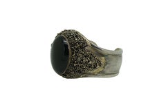 Vtg Brutalist Sterling Silver 925 Black Onyx Granulation Cuff Bracelet Bangle