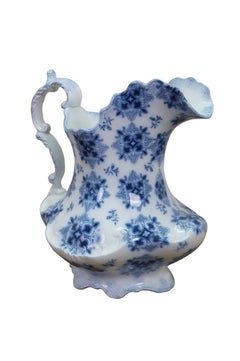 Antique W.H. Grindley Flow Blue Syrian Pitcher 1897 English Ironstone Water Jug