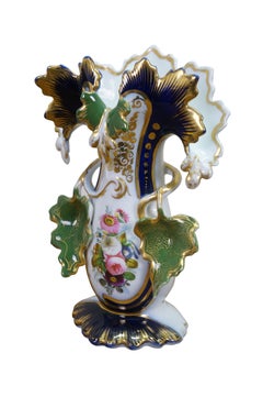 Pair Antique Old Paris Hand Painted Cobalt Blue Gilt Gold Floral Porcelain Vases
