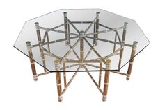 Mesa de comedor octogonal de bambú y cristal «McGuire Mid Century Modern», estilo boho chic, 74"