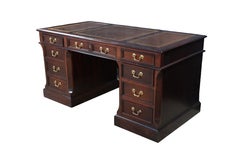 Vintage Hekman Mahogany Tooled Leather Top Executive Kneehole Office Desk 60"