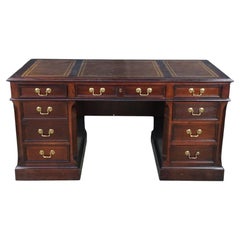 Vintage Hekman Mahogany Tooled Leather Top Executive Kneehole Office Desk 60"