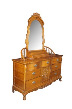 Lexington Victorian Sampler Collection Oak Spindle Mirror Dresser Chest