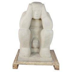 Monumental Limestone Nude Fertility Thinking Man 1000lb Garden Sculpture Statue