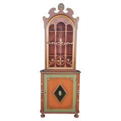 1930s Victorian Revival Mechanic Furniture Corner Curio Display Cabinet Cupboard
