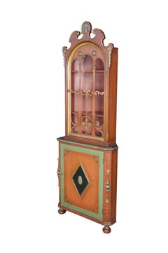 1930s Victorian Revival Mechanic Furniture Corner Curio Display Cabinet Cupboard