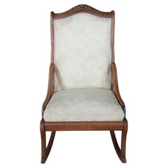 Antique American Victorian Rose Carved Walnut Lincoln Rocking Chair Rocker