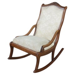 Antique American Victorian Rose Carved Walnut Lincoln Rocking Chair Rocker