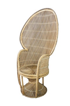 Mid-Century Modern Bamboo & Rattan Peacock Throne Accent Chair Boho Chic MCM