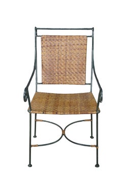 Pair Mid Century Modern Iron Wicker Patio Chairs Vintage Wrought Iron Dining Arm