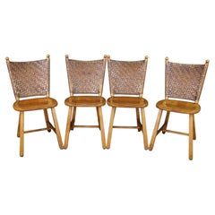 4 sedie da pranzo vintage in rovere rustico con motivo a spina di pesce, stile Arts & Crafts, Old Hickory