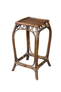 Mid-Century Modern Bentwood Woven Rattan Pedestal Table Sculpture Stand Boho 24"