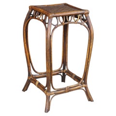 Mid-Century Modern Bentwood Woven Rattan Pedestal Table Sculpture Stand Boho 24"