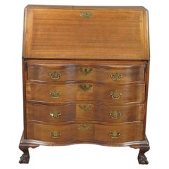 Antique Chippendale Serpentine Oxbow Mahogany Secretary Library Writing Desk 33"