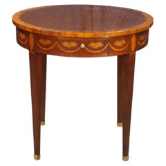Baker Federal Hepplewhite Style Mahogany Round Inlaid Side Table Pullout Trays