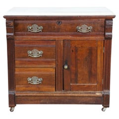 Antique Victorian Eastlake Walnut Burl Marble Washstand Chest Cabinet Stand