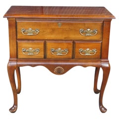 Mid Century Mersman Cherry Queen Anne Shell Carved Lowboy Chest Console Table
