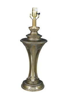 2 Art Deco Hollywood Regency Style Tapered Brass Buffet Table Lamps Pair