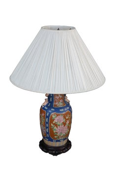 2 Vintage Chinese Export Polychrome Porcelain Ginger Jar Buffet Table Lamps Pair