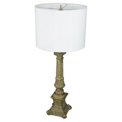 Vintage Gilt Bronze Neoclassical Corinthian Column Table Lamp Verdigris Patina