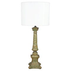 Vintage Gilt Bronze Neoclassical Corinthian Column Table Lamp Verdigris Patina