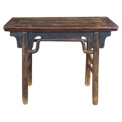 Mid-20th C. Chinese Ming Style Sculptural Elm Altar Wine Table Hall Console 39"
