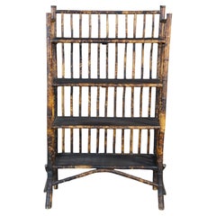 Antique Victorian Aesthetic Movement Scorched Bamboo Library Bookcase Etagere
