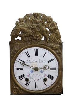 Orologio antico francese Morbier con movimento Comtoise: quadrante, contrappesi e pendolo