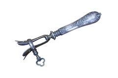 Antique French Silver Meat Carving Fork & Manche A Gigot Lamb Bone Clamp