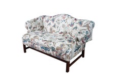 Earls of High Point Chippendale Mahogany Camelback Settee Loveseat Crewel Fabric
