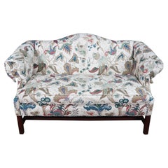Earls of High Point Chippendale Mahogany Camelback Settee Loveseat Crewel Fabric