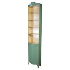 Vintage Petite Green Bowfront Country Farmhouse Bookcase Display Cabinet Chic