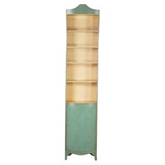 Vintage Petite Green Bowfront Country Farmhouse Bookcase Display Cabinet Chic