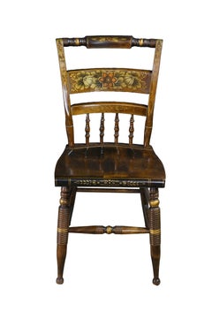 6 Piezas vintage de Nichols & Stone Co. Sillas de comedor de arce con motivos estampados al estilo Hitchcock
