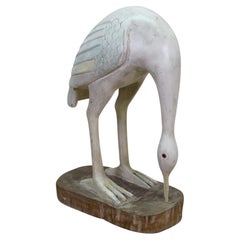 Vintage Hand Carved Wood Crane Egret Wading Bird Sculpture Folk Art Decoy 14"