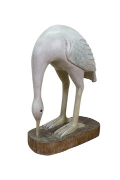 Vintage Hand Carved Wood Crane Egret Wading Bird Sculpture Folk Art Decoy 14"