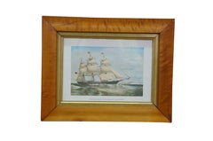 Pair Mid Century Clipper Ship Prints Windsor Castle & Swiftsure Maple Frames 12"