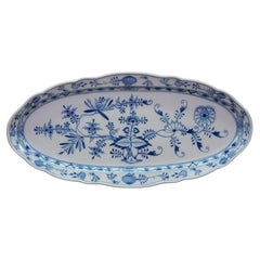 Antique Meissen Blue Onion Hand Painted Porcelain Fish Platter Centerpiece 21"