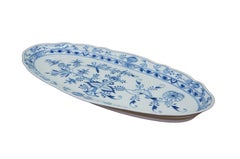 Antique Meissen Blue Onion Hand Painted Porcelain Fish Platter Centerpiece 21"