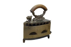 Antique Lion Head Delphin Dolphin Coal Brazier Clothing Iron & Trivet 9"