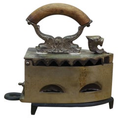 Antique Lion Head Delphin Dolphin Coal Brazier Clothing Iron & Trivet 9"