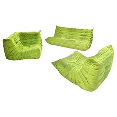 Togo Green alcantara Set by the Designer Michel Ducaroy for Ligne Roset