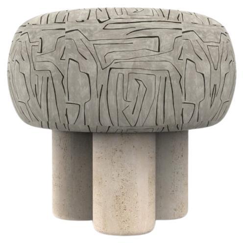 Hygge Puff Designed by Saccal Design House Graffito Graphite Travertine For Sale