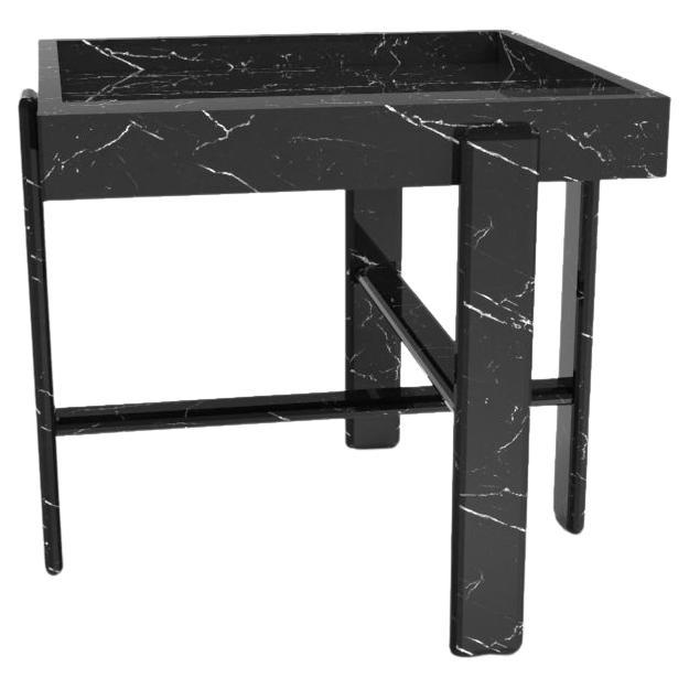 Contemporary Paloma Side Table in Nero Marquina Marble by Bernhardt & Vella